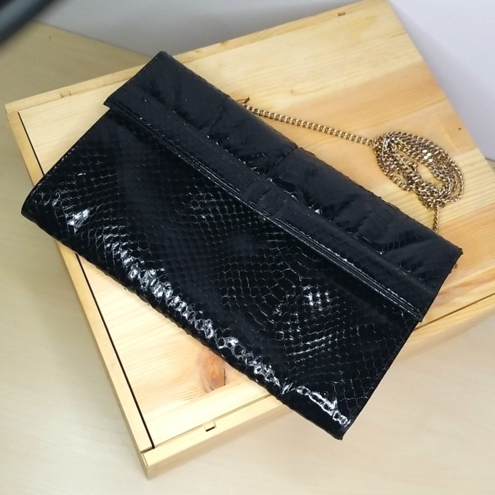 Mary Ann Rosenfeld Black Animal Skin Shoulder Bag Clutch Vintage